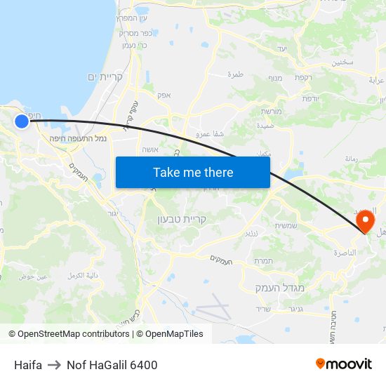 Haifa to Nof HaGalil 6400 map