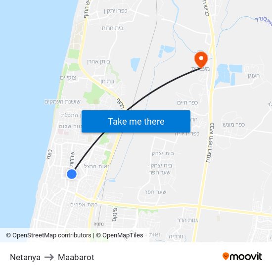 Netanya to Maabarot map