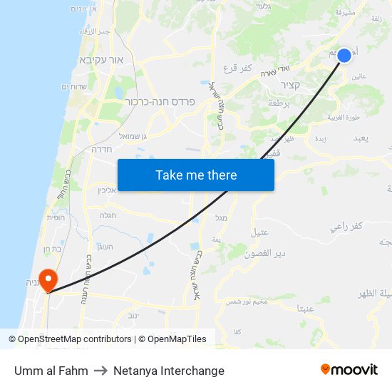 Umm al Fahm to Netanya Interchange map
