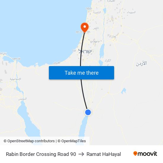 Rabin Border Crossing Road 90 to Ramat HaHayal map