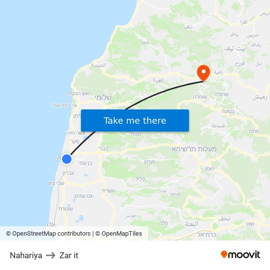 Nahariya to Zar it map