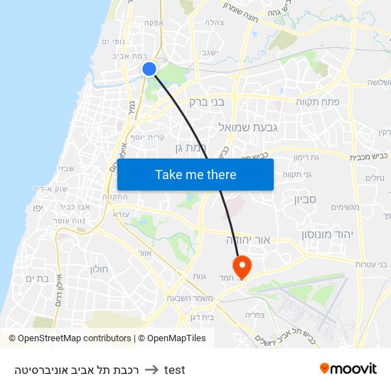 רכבת תל אביב אוניברסיטה to test map