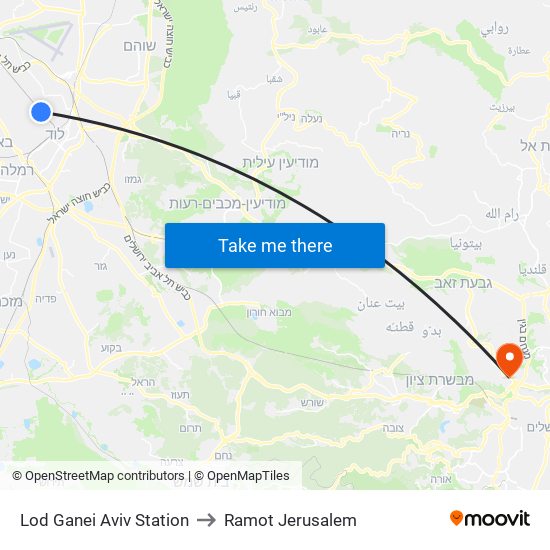 Lod Ganei Aviv Station to Ramot Jerusalem map