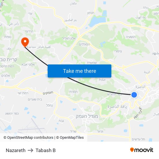 Nazareth to Tabash B map