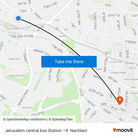 Jerusalem central bus Station to Nachlaot map