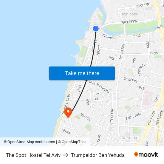 The Spot Hostel Tel Aviv to Trumpeldor Ben Yehuda map