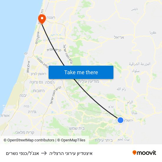 אנג'ל/כנפי נשרים to איצטדיון עירוני הרצליה map