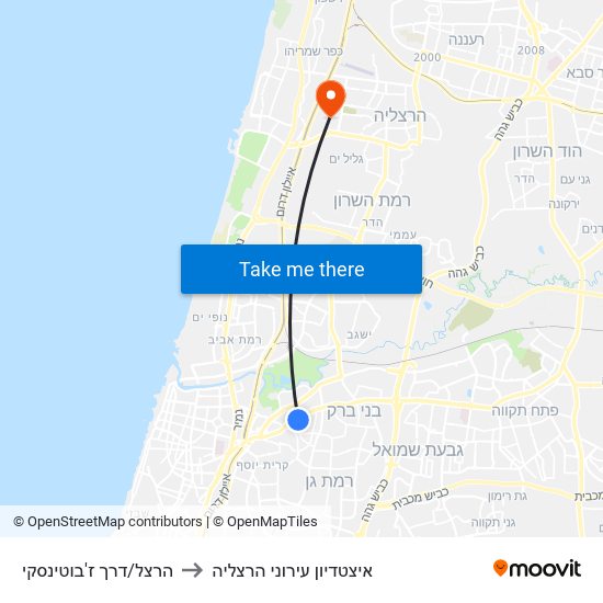 הרצל/דרך ז'בוטינסקי to איצטדיון עירוני הרצליה map