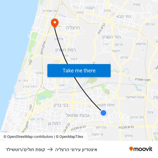 קופת חולים/רוטשילד to איצטדיון עירוני הרצליה map