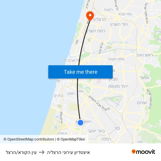 עין הקורא/הרצל to איצטדיון עירוני הרצליה map