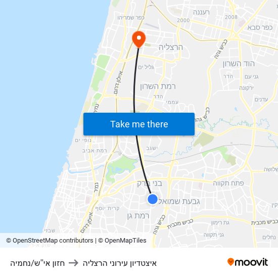 חזון אי''ש/נחמיה to איצטדיון עירוני הרצליה map