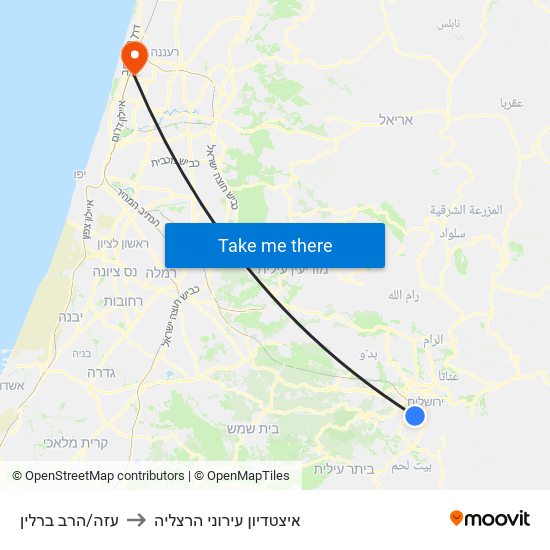 עזה/הרב ברלין to איצטדיון עירוני הרצליה map