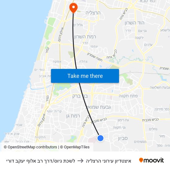 לשכת גיוס/דרך רב אלוף יעקב דורי to איצטדיון עירוני הרצליה map