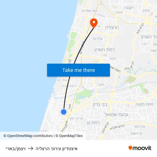 ויצמן/בארי to איצטדיון עירוני הרצליה map