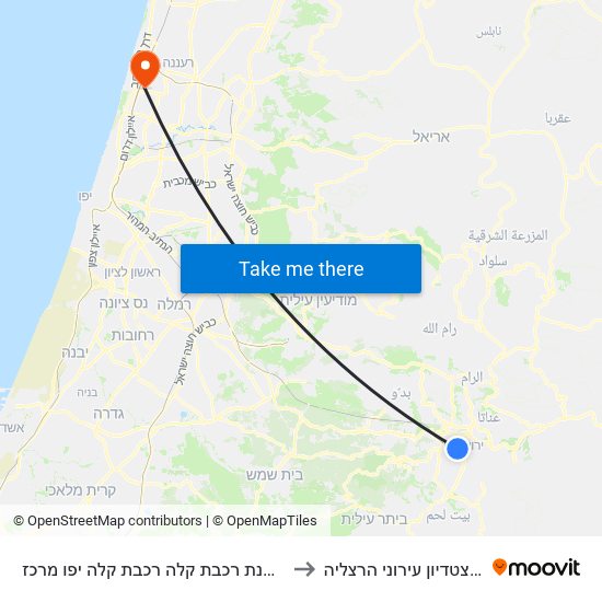 תחנת רכבת קלה רכבת קלה יפו מרכז to איצטדיון עירוני הרצליה map