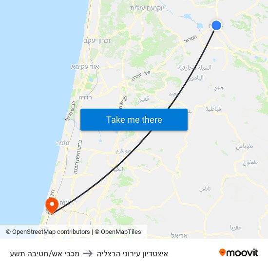 מכבי אש/חטיבה תשע to איצטדיון עירוני הרצליה map