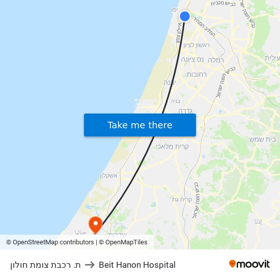ת. רכבת צומת חולון to Beit Hanon Hospital map