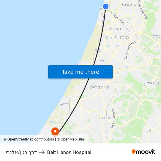 דרך בגין/אלנבי to Beit Hanon Hospital map