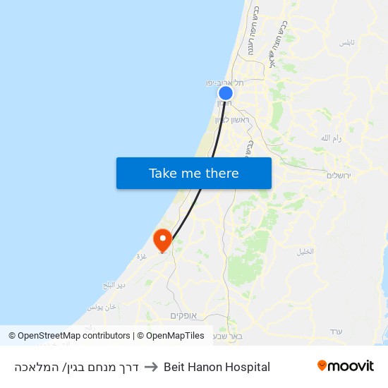 דרך מנחם בגין/ המלאכה to Beit Hanon Hospital map