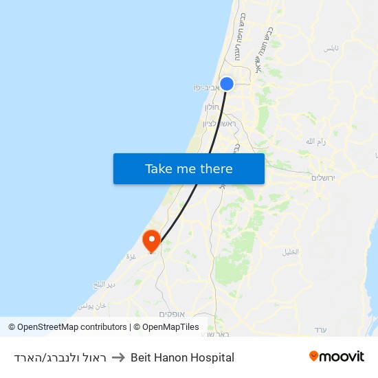 ראול ולנברג/הארד to Beit Hanon Hospital map