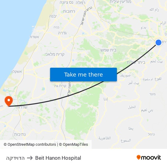 תחנת רכבת קלה הדוידקה to Beit Hanon Hospital map