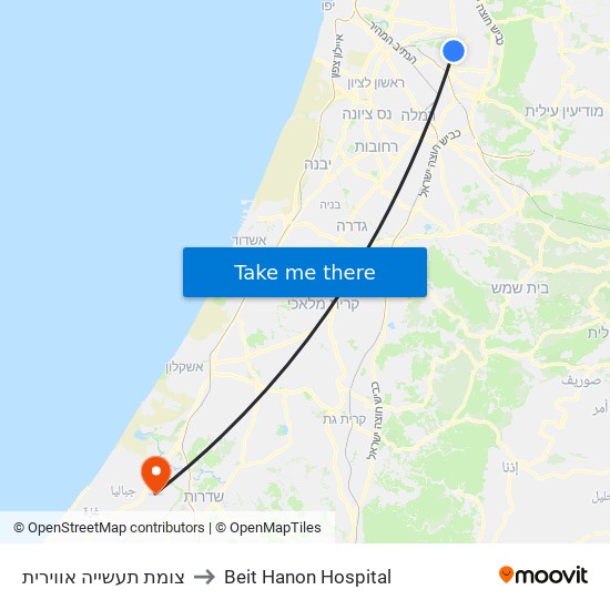 צומת תעשייה אווירית to Beit Hanon Hospital map