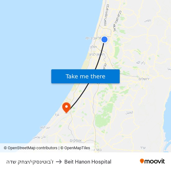 ז'בוטינסקי/יצחק שדה to Beit Hanon Hospital map