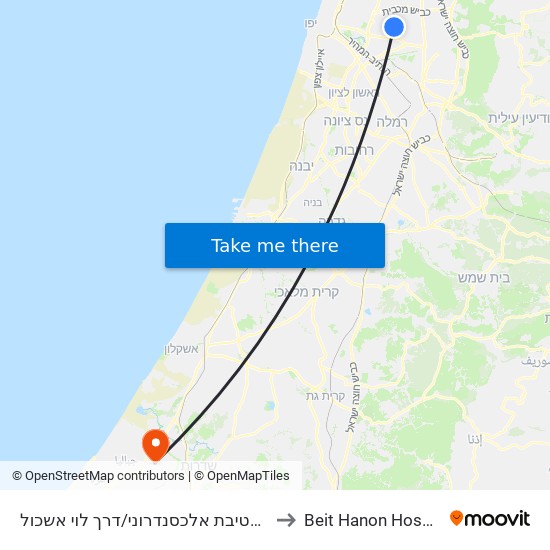 מרכז מסחרי רימון/דרך לוי אשכול to Beit Hanon Hospital map