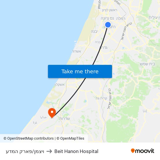 פארק המדע/ויצמן to Beit Hanon Hospital map