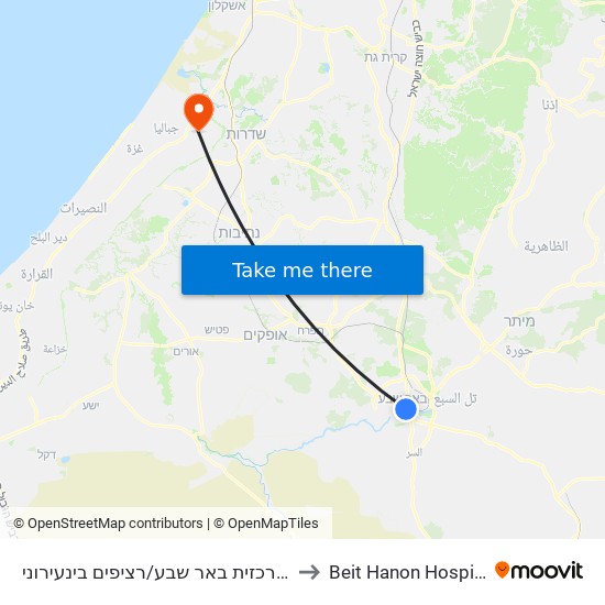 ת.מרכזית באר שבע/רציפים בינעירוני to Beit Hanon Hospital map