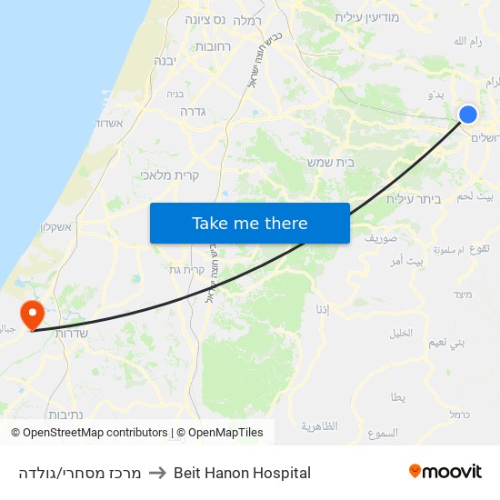 מרכז מסחרי/גולדה to Beit Hanon Hospital map