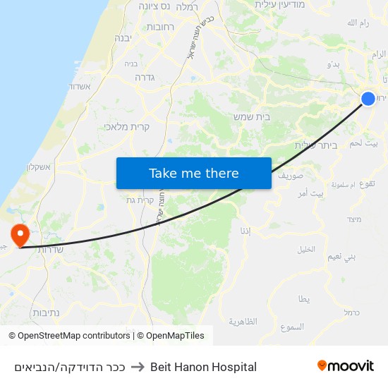 ככר הדוידקה/הנביאים to Beit Hanon Hospital map