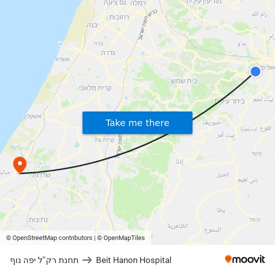 תחנת רק''ל יפה נוף to Beit Hanon Hospital map