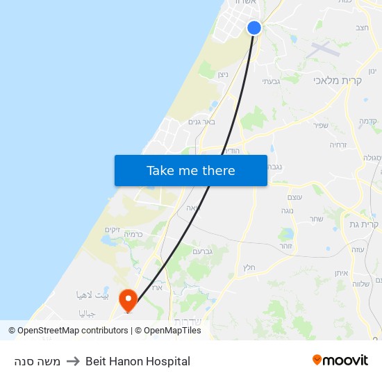 משה סנה to Beit Hanon Hospital map