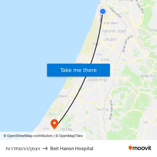 ויצמן/ההסתדרות to Beit Hanon Hospital map