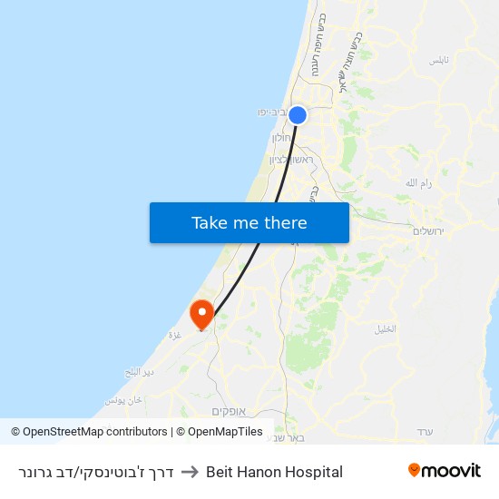 דרך ז'בוטינסקי/דב גרונר to Beit Hanon Hospital map