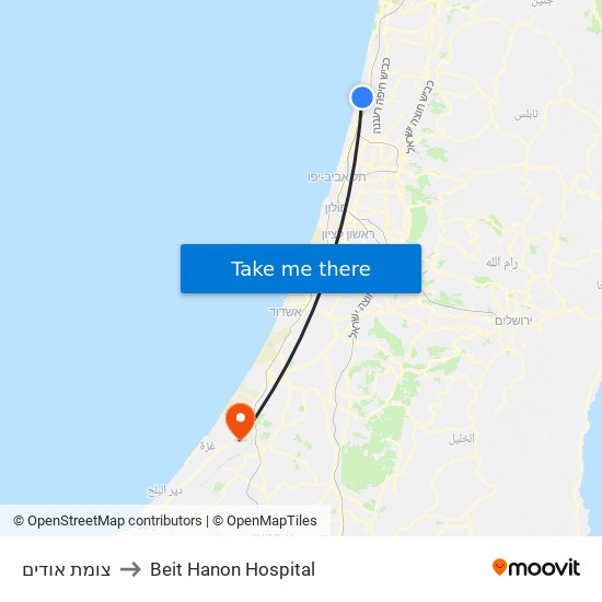 צומת אודים to Beit Hanon Hospital map