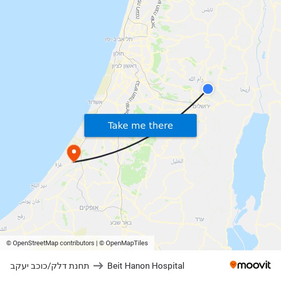 תחנת דלק/כוכב יעקב to Beit Hanon Hospital map