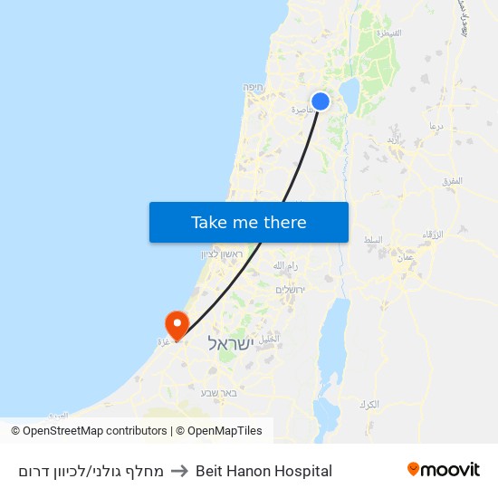 מחלף גולני/לכיוון דרום to Beit Hanon Hospital map