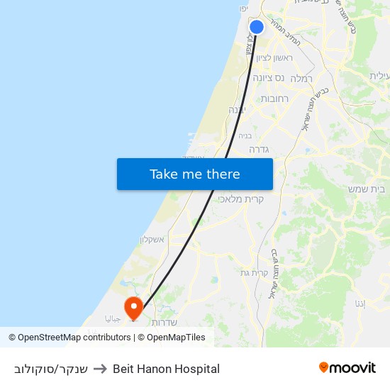 שנקר/סוקולוב to Beit Hanon Hospital map