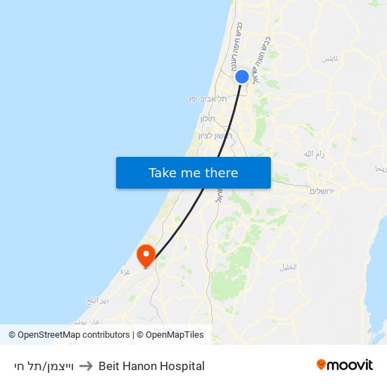 תחנה מרכזית כפ''ס/ויצמן to Beit Hanon Hospital map