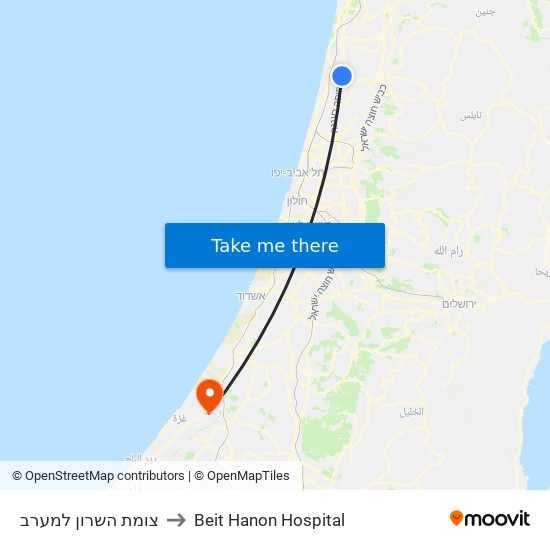 צומת השרון למערב to Beit Hanon Hospital map