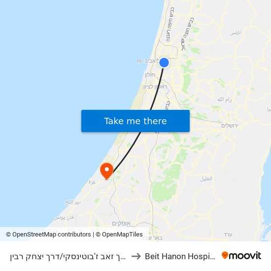 ת.רק''ל שחם/דרך ז'בוטינסקי to Beit Hanon Hospital map