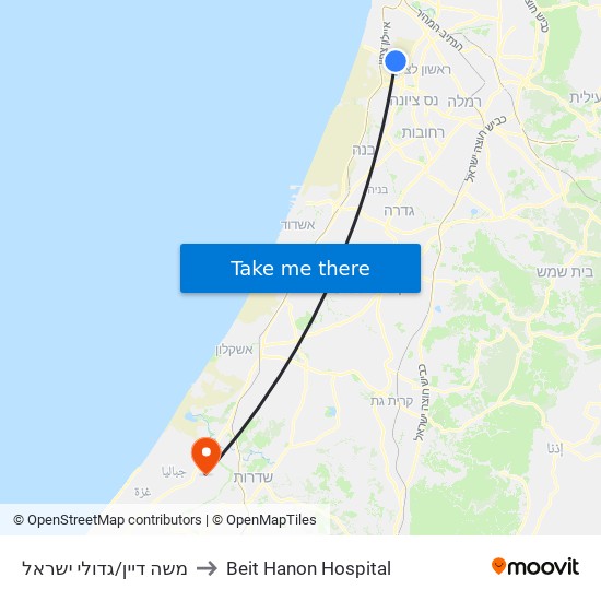 משה דיין/גדולי ישראל to Beit Hanon Hospital map