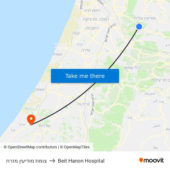 צומת מודיעין מזרח to Beit Hanon Hospital map