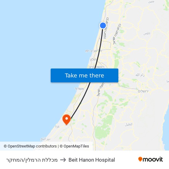 מכללת הרמלין/המחקר to Beit Hanon Hospital map