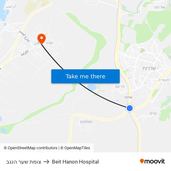 צומת שער הנגב to Beit Hanon Hospital map