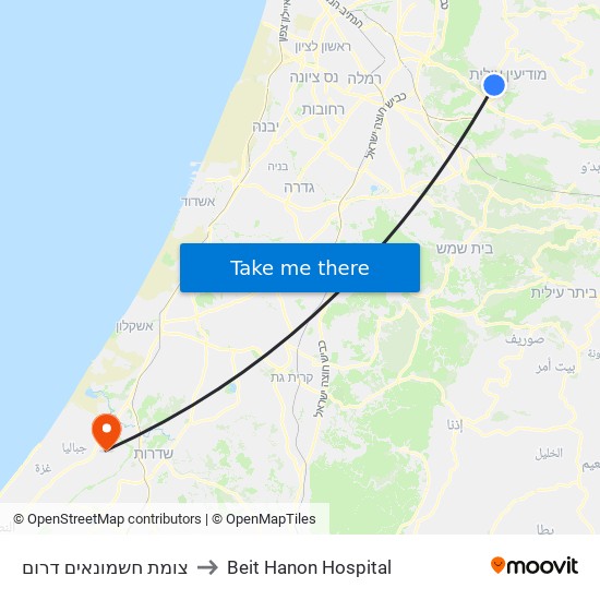 צומת חשמונאים דרום to Beit Hanon Hospital map