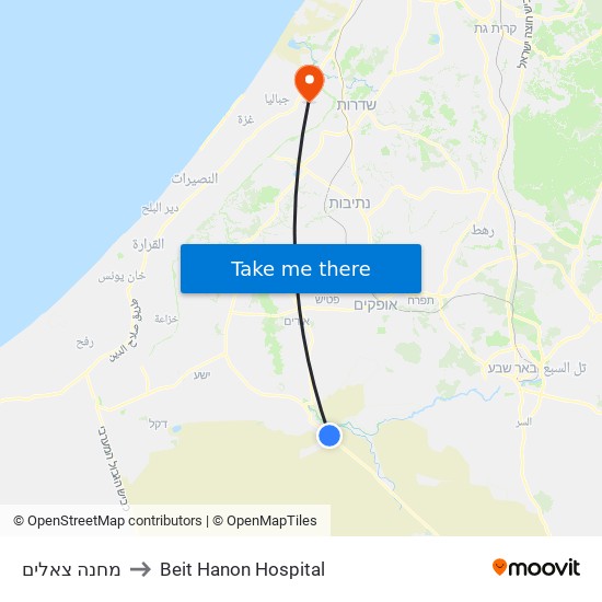 מחנה צאלים to Beit Hanon Hospital map