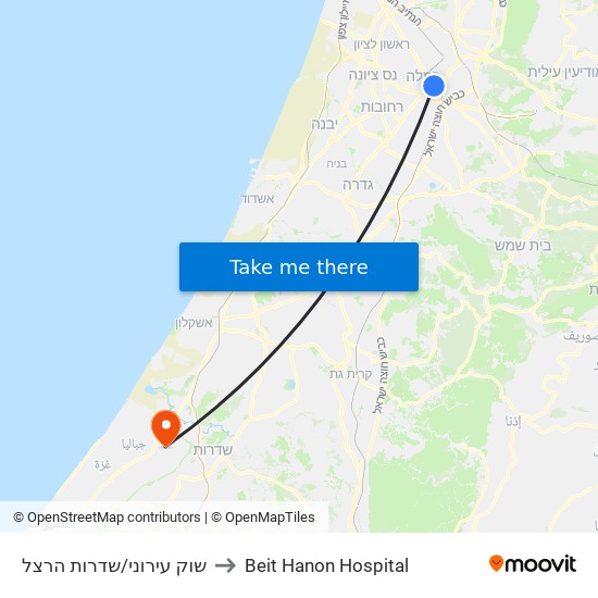 שוק עירוני/שדרות הרצל to Beit Hanon Hospital map